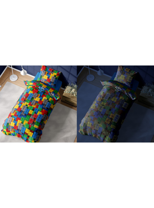 POŚCIEL 160x200 ŚWIECĄCA W CIEMNOŚCI KLOCKI 3534_A