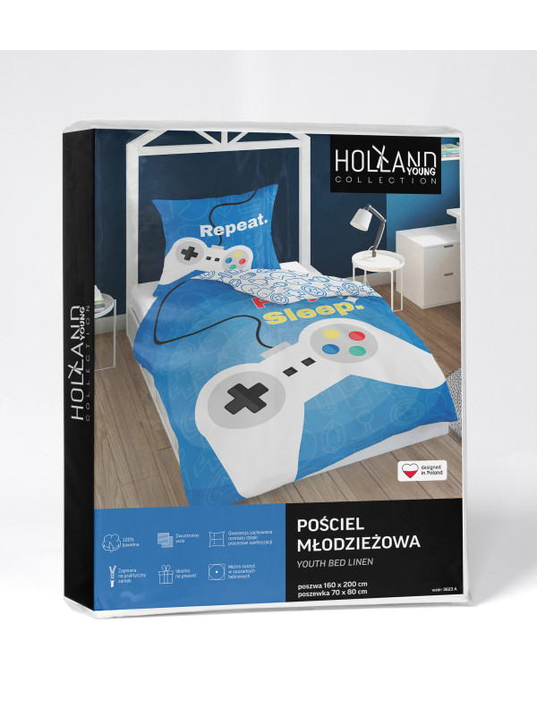 POŚCIEL MŁODZIEŻOWA 160x200 DLA GRACZA NIEBIESKA