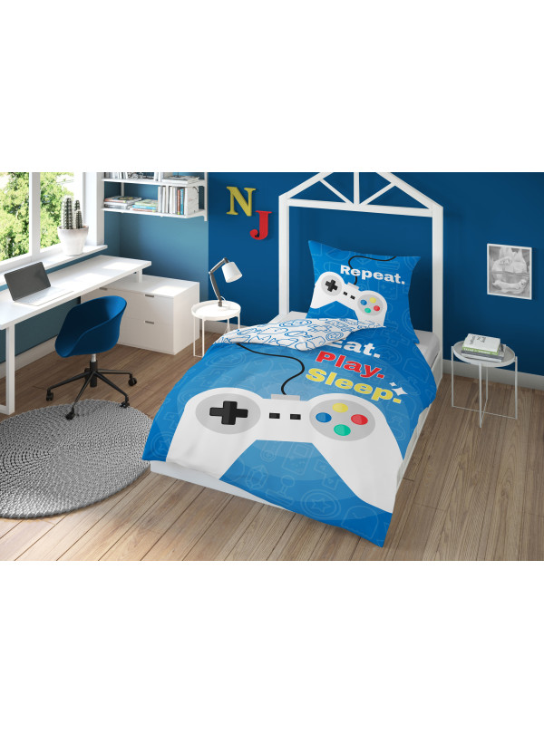 POŚCIEL MŁODZIEŻOWA 160x200 DLA GRACZA NIEBIESKA