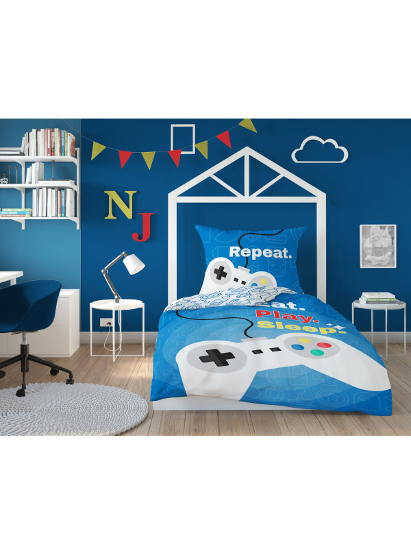POŚCIEL MŁODZIEŻOWA 160x200 DLA GRACZA NIEBIESKA