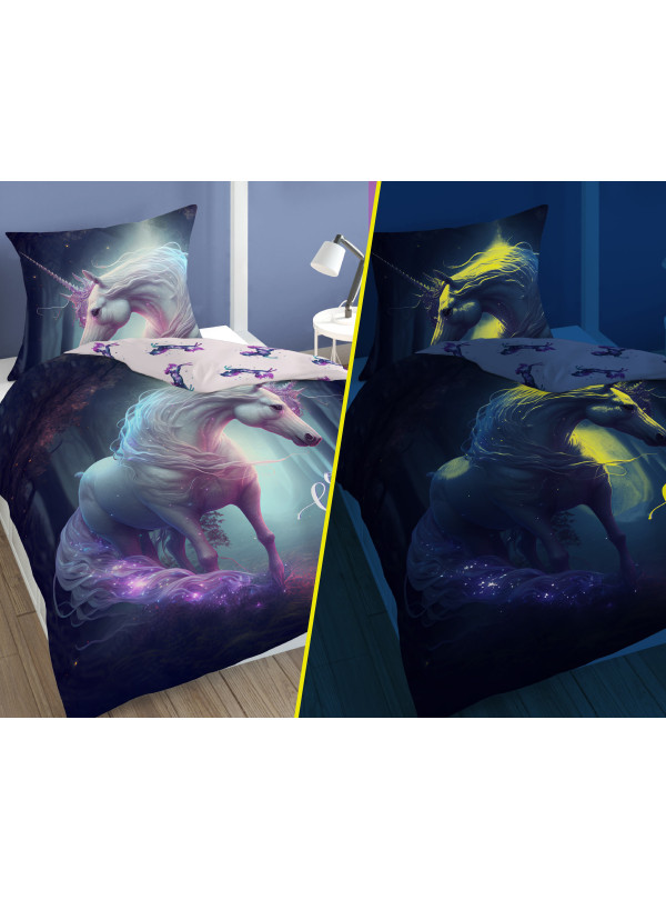 POŚCIEL 160x200 ŚWIECĄCA W CIEMNOŚCI JEDNOROŻEC