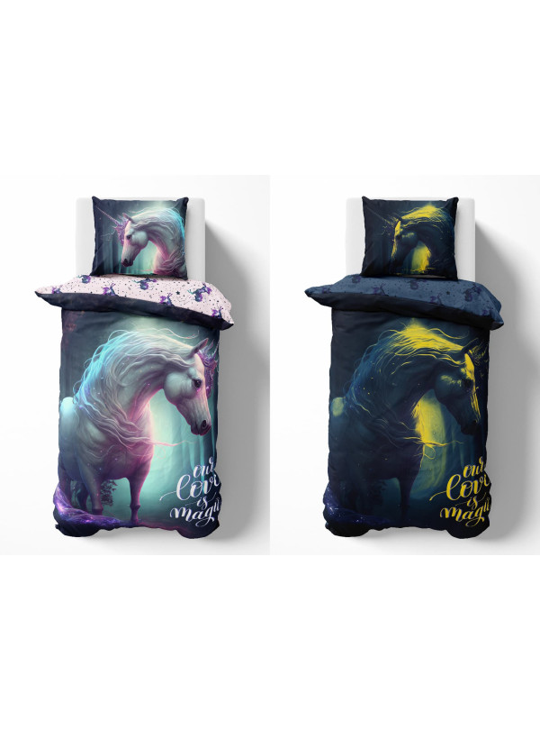 POŚCIEL 160x200 ŚWIECĄCA W CIEMNOŚCI JEDNOROŻEC