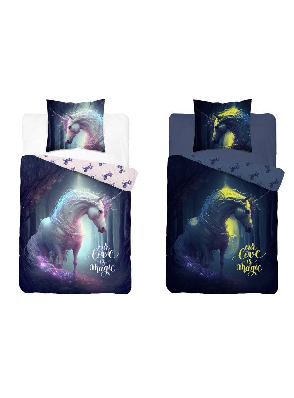 POŚCIEL 160x200 ŚWIECĄCA W CIEMNOŚCI JEDNOROŻEC