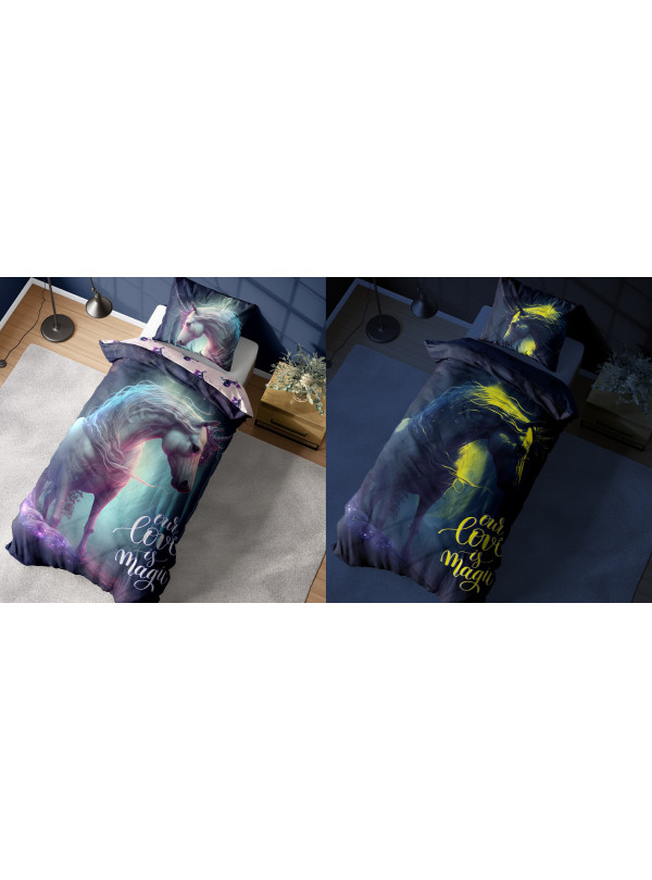 POŚCIEL 160x200 ŚWIECĄCA W CIEMNOŚCI JEDNOROŻEC