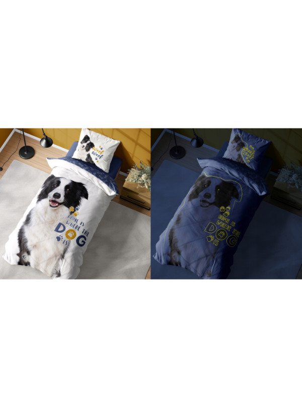 POŚCIEL 160x200 ŚWIECĄCA W CIEMNOŚCI PIES PIESEK 4088_A