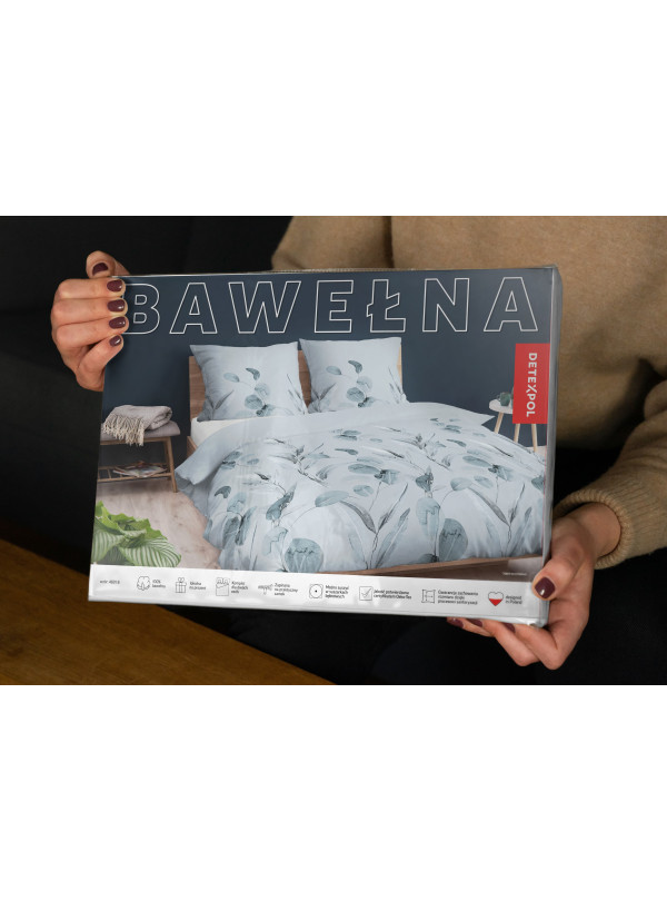 POŚCIEL BAWEŁNIANA 200x220 W KWIATY NIEBIESKA