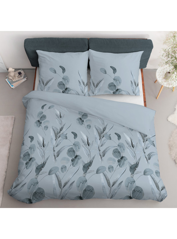 POŚCIEL BAWEŁNIANA 200x220 W KWIATY NIEBIESKA