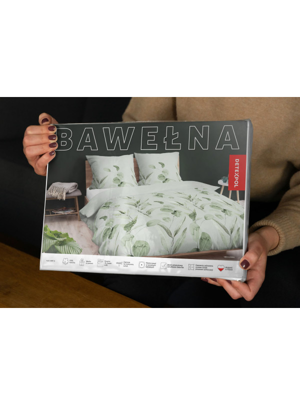 POŚCIEL BAWEŁNIANA 200x220 W KWIATY ZIELONA