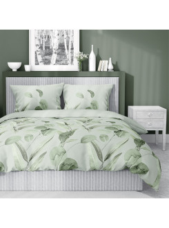 POŚCIEL BAWEŁNIANA 200x220 W KWIATY ZIELONA