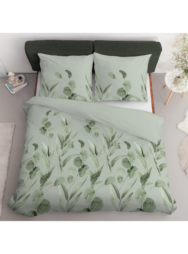 POŚCIEL BAWEŁNIANA 200x220 W KWIATY ZIELONA