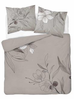 POŚCIEL BAWEŁNIANA 160x200 BEŻOWA W KWIATY 2
