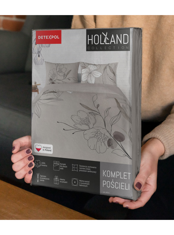 POŚCIEL BAWEŁNIANA 160x200 BEŻOWA W KWIATY