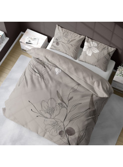 POŚCIEL BAWEŁNIANA 160x200 BEŻOWA W KWIATY