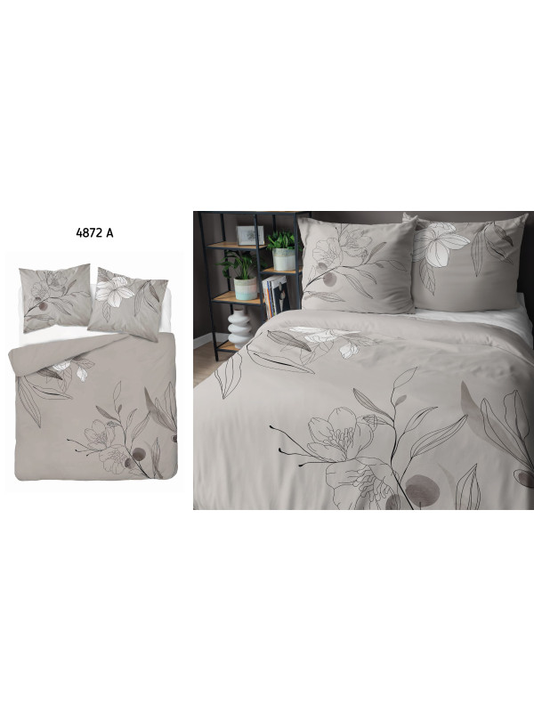 POŚCIEL BAWEŁNIANA 160x200 BEŻOWA W KWIATY