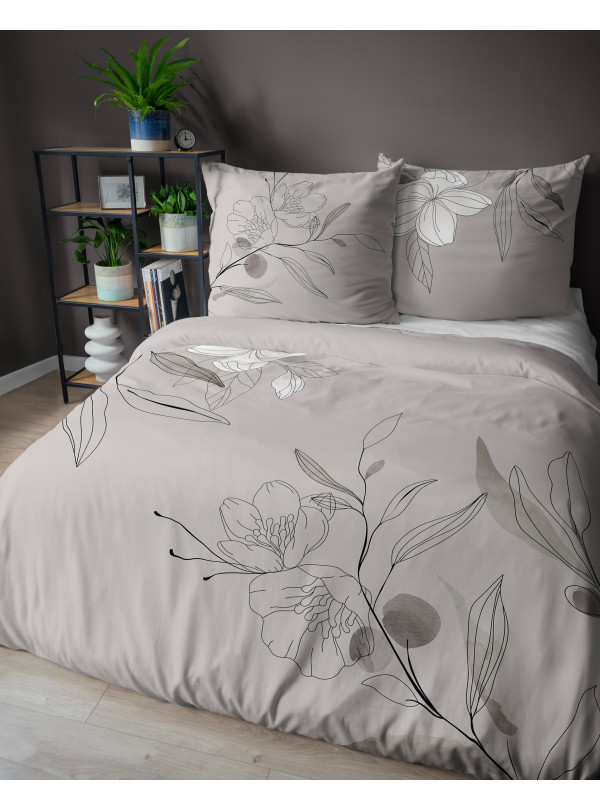 POŚCIEL BAWEŁNIANA 200x220 BEŻOWA W KWIATY 4872_A