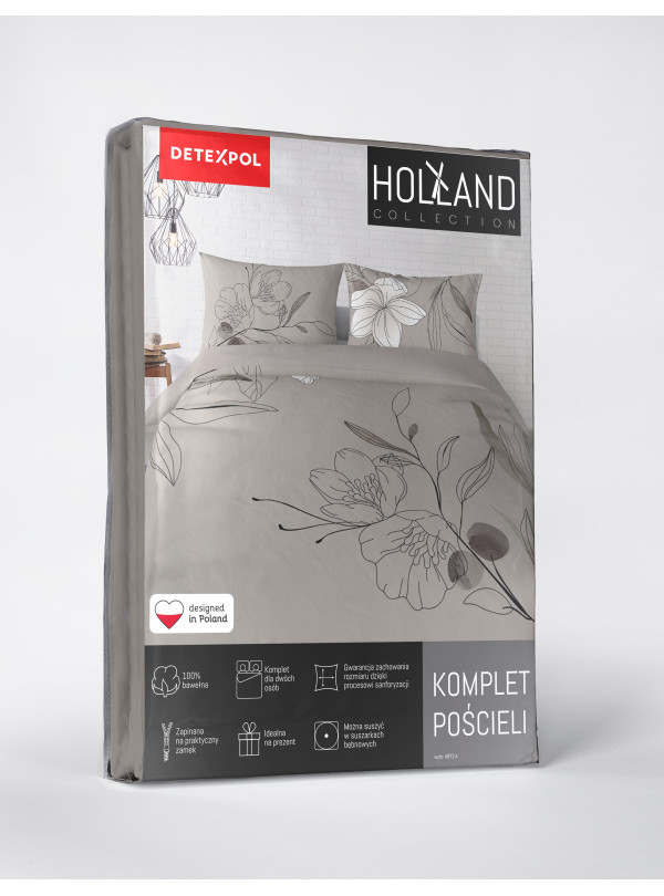 POŚCIEL BAWEŁNIANA 200x220 BEŻOWA W KWIATY 4872_A