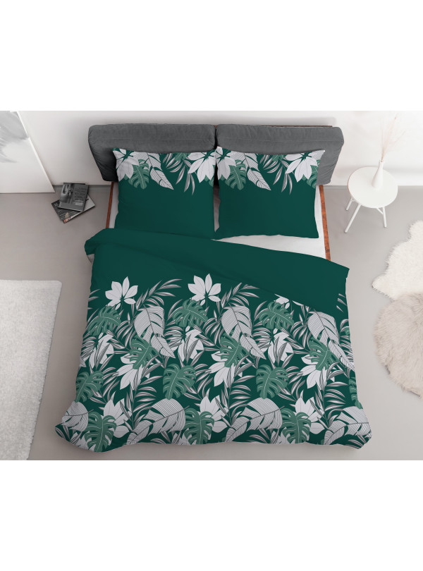 KOMPLET POŚCIELI 160x200 W KWIATY BUTELKOWA ZIELEŃ