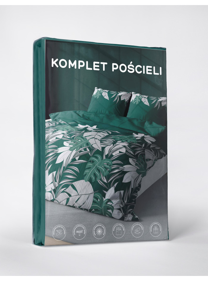 KOMPLET POŚCIELI 200x220 W KWIATY BUTELKOWA ZIELEŃ
