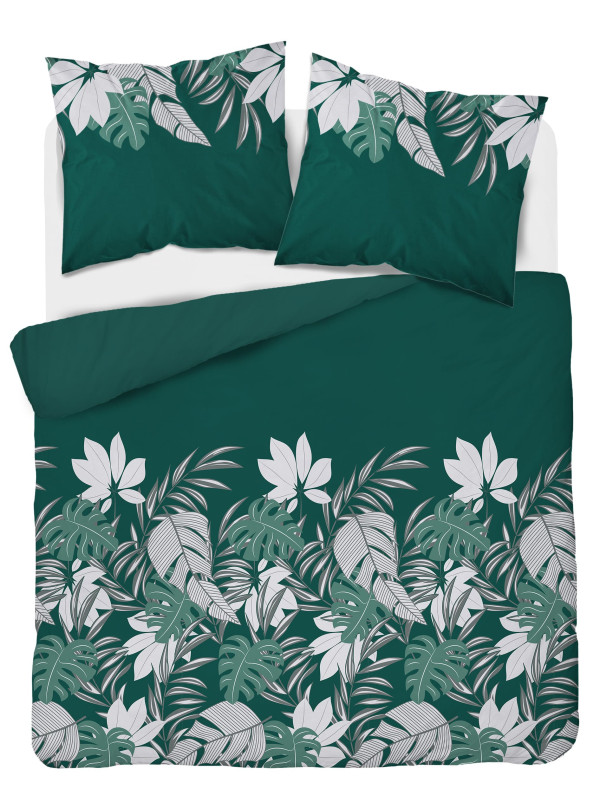 KOMPLET POŚCIELI 200x220 W KWIATY BUTELKOWA ZIELEŃ