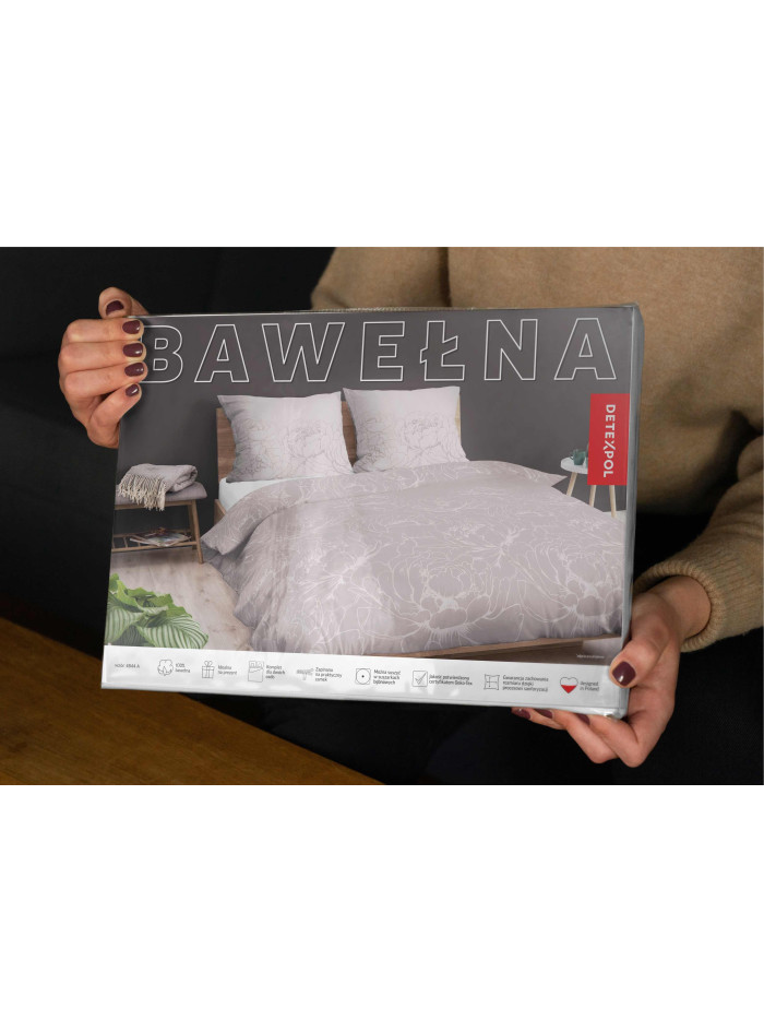 POŚCIEL BAWEŁNIANA 160x200 BEŻOWA W KWIATY 4844_A