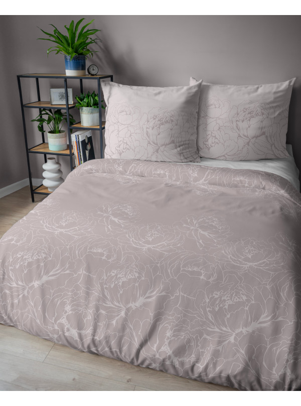 POŚCIEL BAWEŁNIANA 160x200 BEŻOWA W KWIATY 4844_A