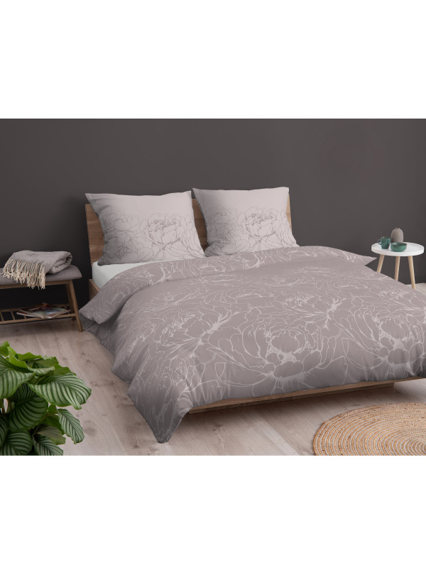 POŚCIEL BAWEŁNIANA 160x200 BEŻOWA W KWIATY 4844_A