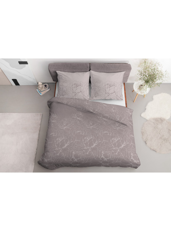 POŚCIEL BAWEŁNIANA 160x200 BEŻOWA W KWIATY 4844_A