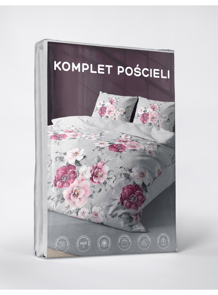 KOMPLET POŚCIELI 200x220 SZARA W KWIATY