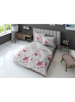 KOMPLET POŚCIELI 200x220 SZARA W KWIATY 2