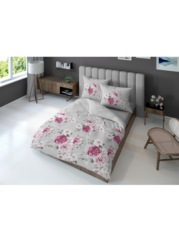 KOMPLET POŚCIELI 200x220 SZARA W KWIATY