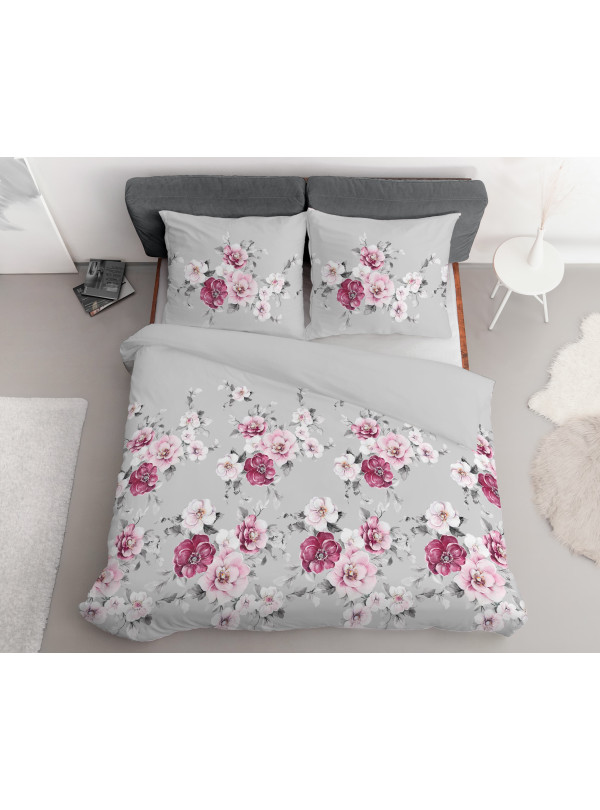 KOMPLET POŚCIELI 200x220 SZARA W KWIATY