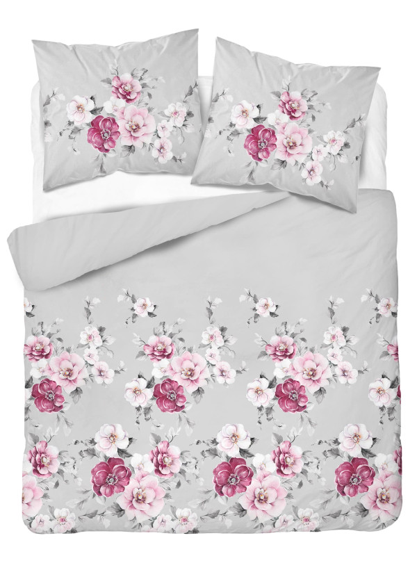 KOMPLET POŚCIELI 200x220 SZARA W KWIATY