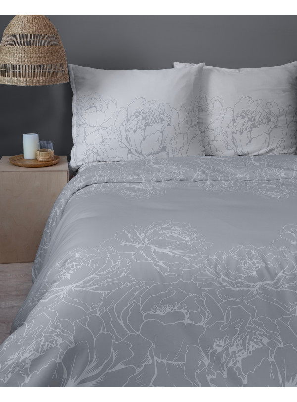 POŚCIEL BAWEŁNIANA 160x200 SZARA W KWIATY 4844_B