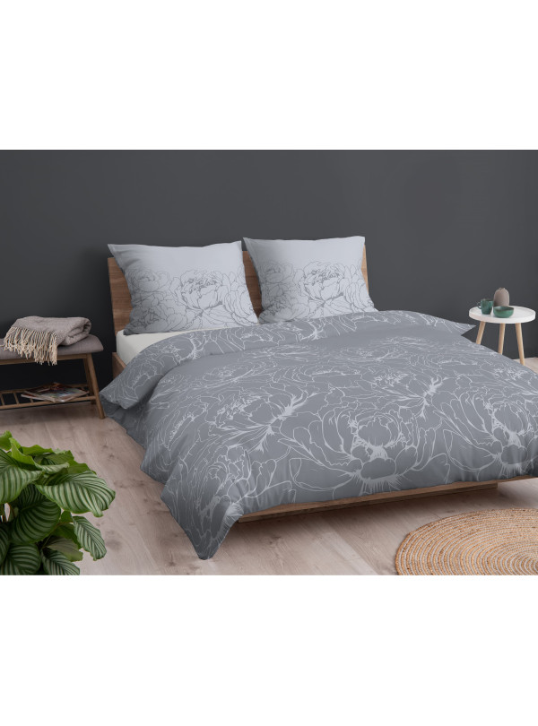 POŚCIEL BAWEŁNIANA 160x200 SZARA W KWIATY 4844_B