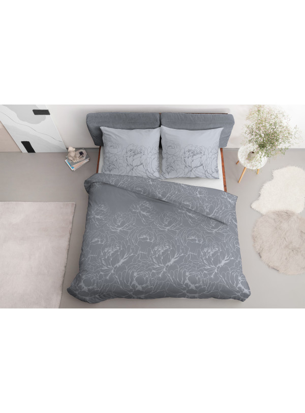 POŚCIEL BAWEŁNIANA 160x200 SZARA W KWIATY 4844_B
