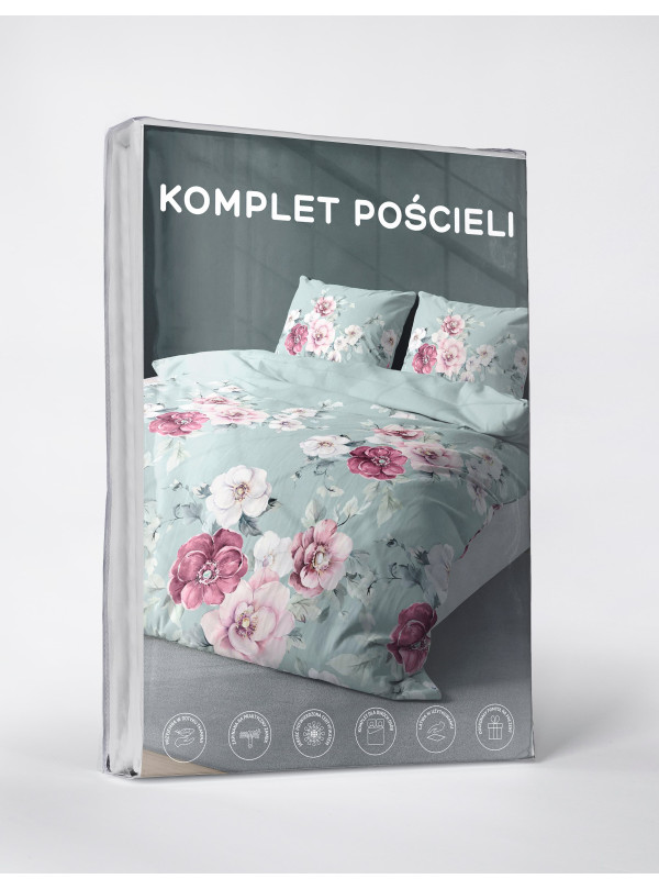 KOMPLET POŚCIELI 160x200 MIĘTOWA W KWIATY