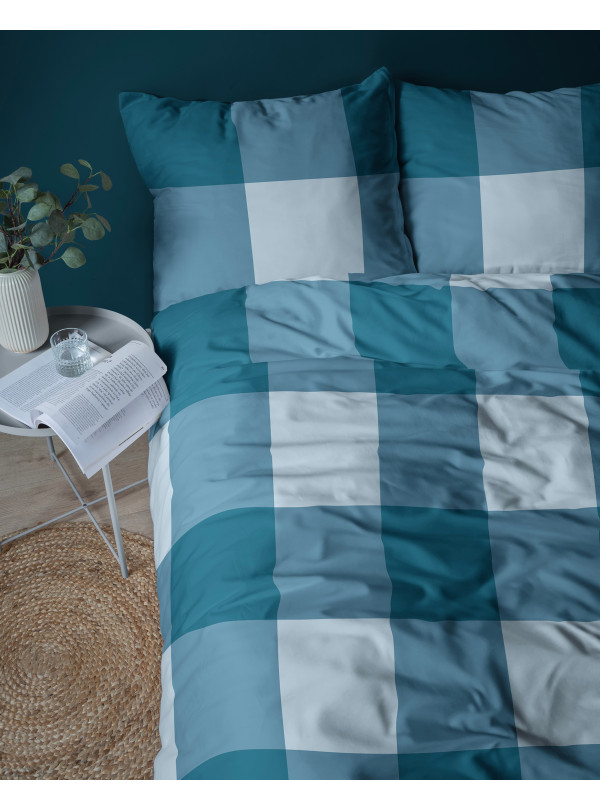 POŚCIEL BAWEŁNIANA 160x200 NIEBIESKA W KRATĘ 4846_A
