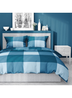 POŚCIEL BAWEŁNIANA 160x200 NIEBIESKA W KRATĘ 4846_A