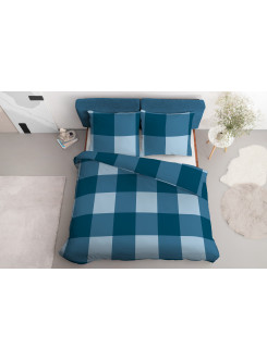 POŚCIEL BAWEŁNIANA 160x200 NIEBIESKA W KRATĘ 4846_A 2