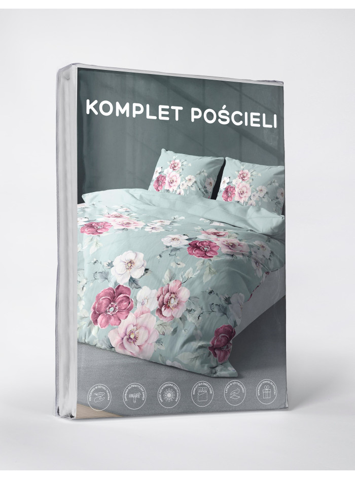 KOMPLET POŚCIELI 200x220 MIĘTOWA W KWIATY