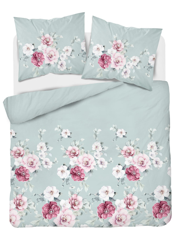KOMPLET POŚCIELI 200x220 MIĘTOWA W KWIATY