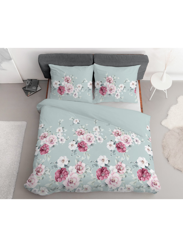 KOMPLET POŚCIELI 200x220 MIĘTOWA W KWIATY