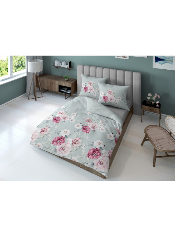 KOMPLET POŚCIELI 200x220 MIĘTOWA W KWIATY