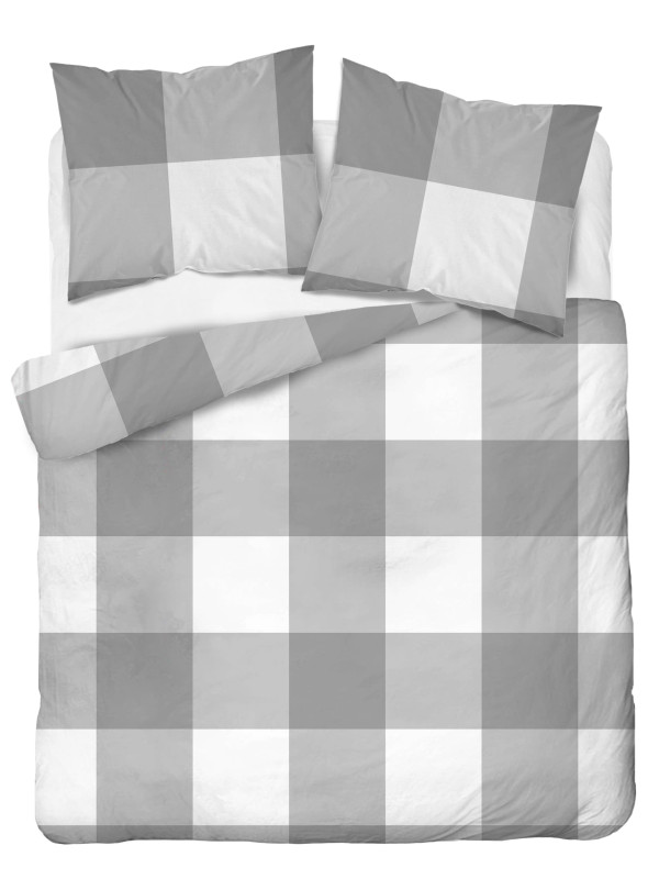POŚCIEL BAWEŁNIANA 160x200 SZARA W KRATĘ 4846_B