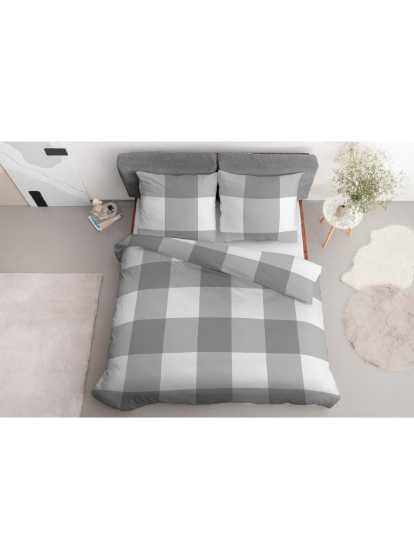 POŚCIEL BAWEŁNIANA 160x200 SZARA W KRATĘ 4846_B