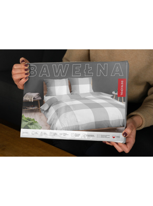 POŚCIEL BAWEŁNIANA 180x200 SZARA W KRATĘ 4846_B