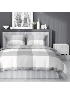 POŚCIEL BAWEŁNIANA 180x200 SZARA W KRATĘ 4846_B