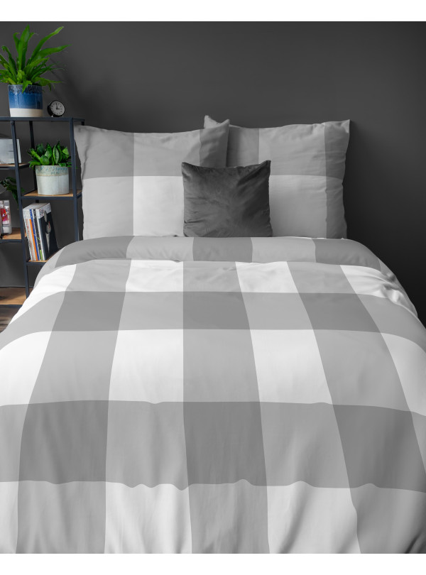 POŚCIEL BAWEŁNIANA 180x200 SZARA W KRATĘ 4846_B