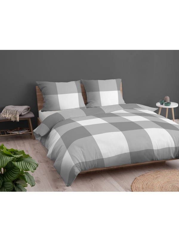POŚCIEL BAWEŁNIANA 180x200 SZARA W KRATĘ 4846_B