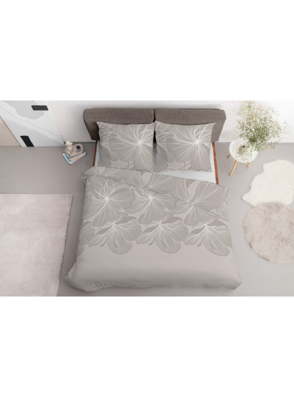 KOMPLET POŚCIELI 160x200 BEŻOWA W KWIATY